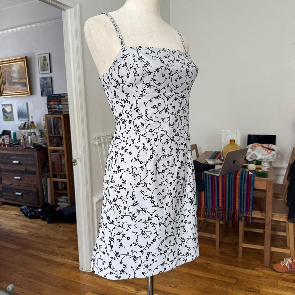 La Belle Vintage Gray & Black Velvet Burnout Floral Mini Dress Size 5 90s Y2K